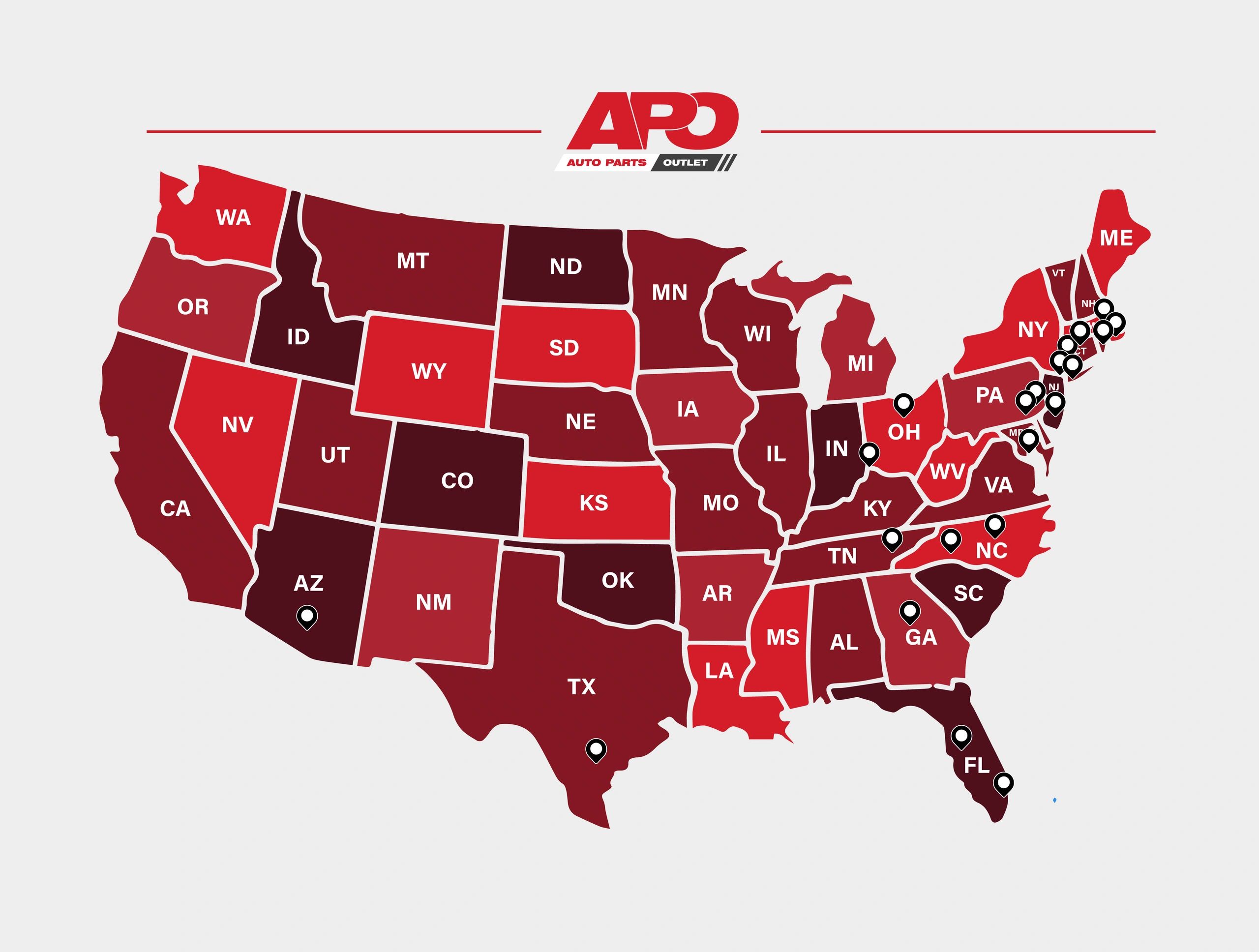 Auto Parts Outlet Distribution Network Map Across North America